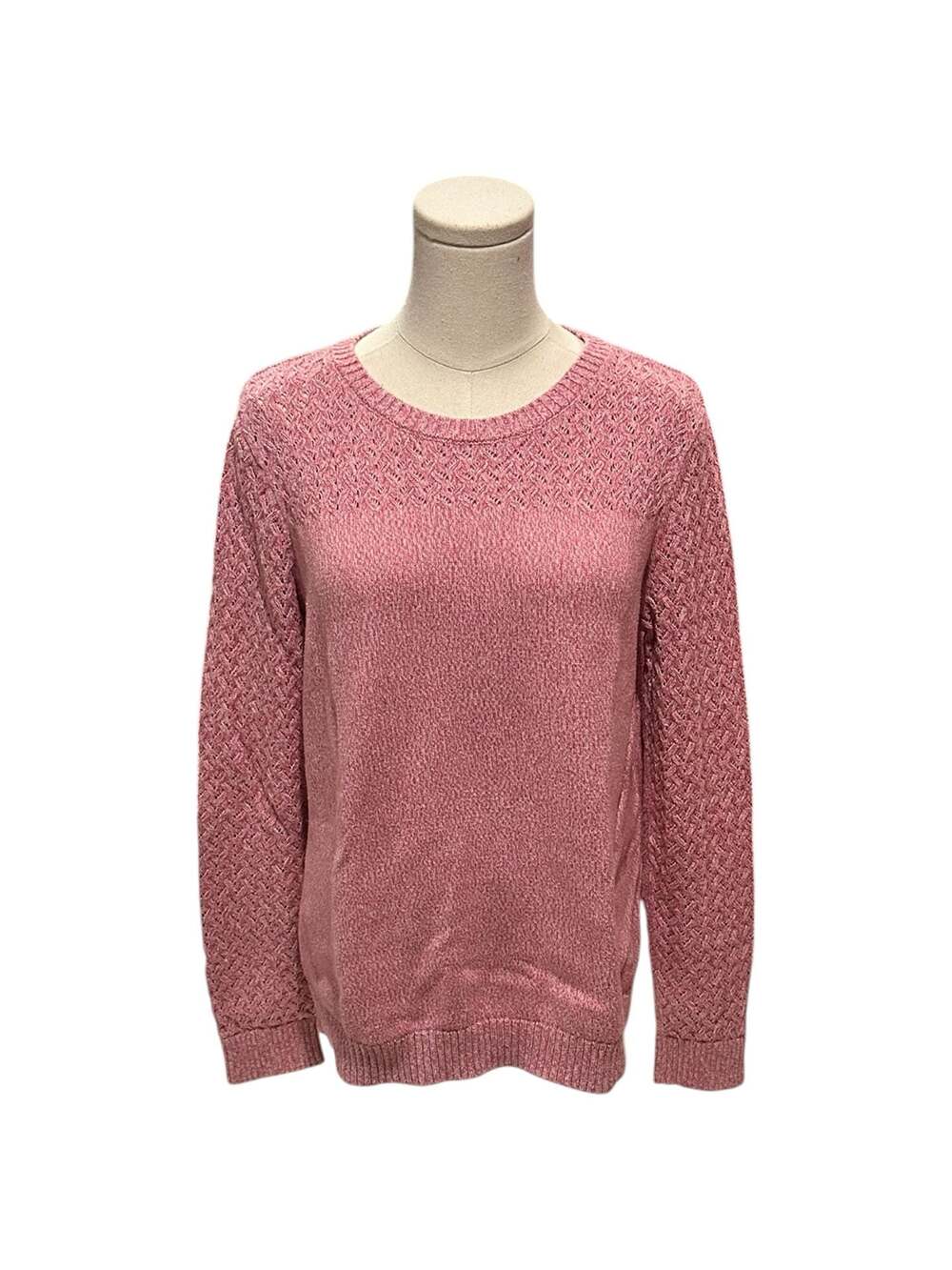 LOFT Pink Textured Waffle Knit Crew Neck Sweater Women’s Size Largr